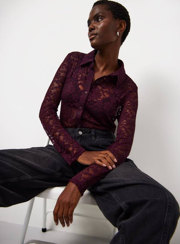 Dark Purple Lace Long Sleeve Shirt 18